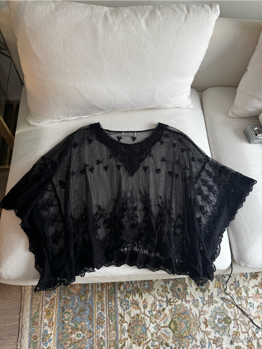 Black sheer lace poncho top